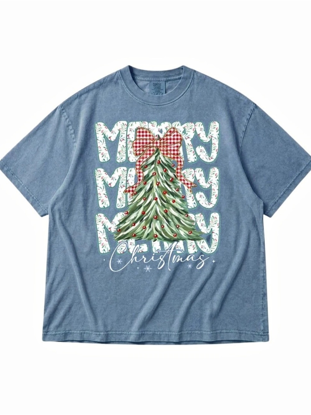 Comfort Colors Blue Jean Garment-Dyed Heavyweight T-Shirt with Merry Christmas T